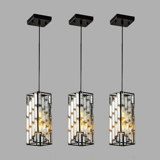 Modern Classic Crystal Pendant Light 3Pack Adjustable Hanging Ceiling Lamp with Crystal Prism Design - okeli lights