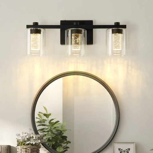Crystal Sand Black Bathroom Vanity Lighting Fixtures Over Mirror with Glass Shade 3000-6000K LED Lights Dimmable Wall Lamp - okeli lights