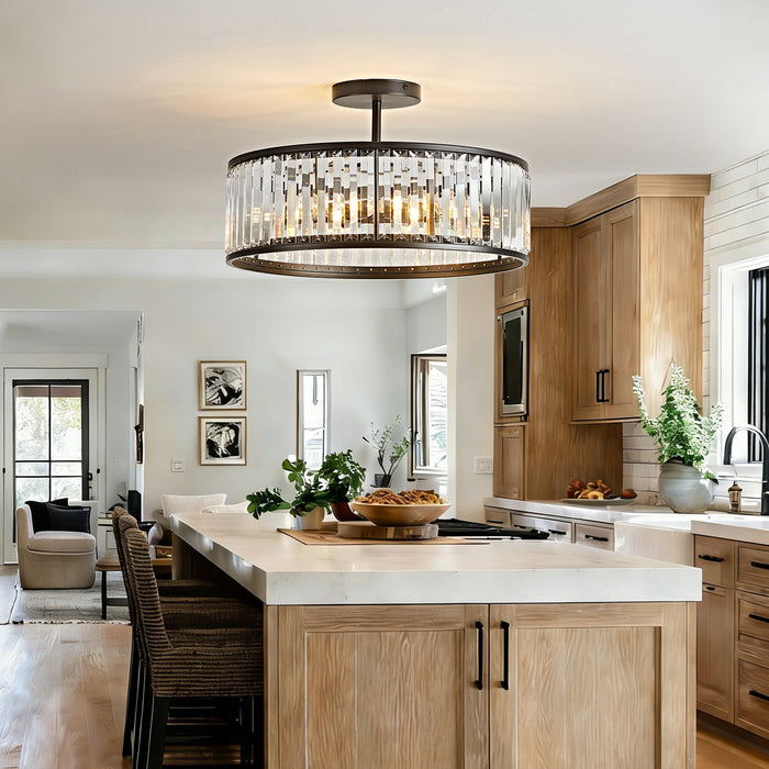 OKELI Modern Crystal Semi Flush Mount Ceiling Light Round Fixture for Bedroom, Hallway, Living Room