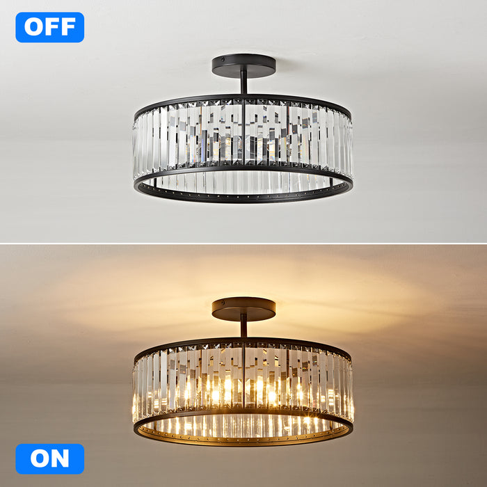 OKELI Modern Crystal Semi Flush Mount Ceiling Light Round Fixture for Bedroom, Hallway, Living Room