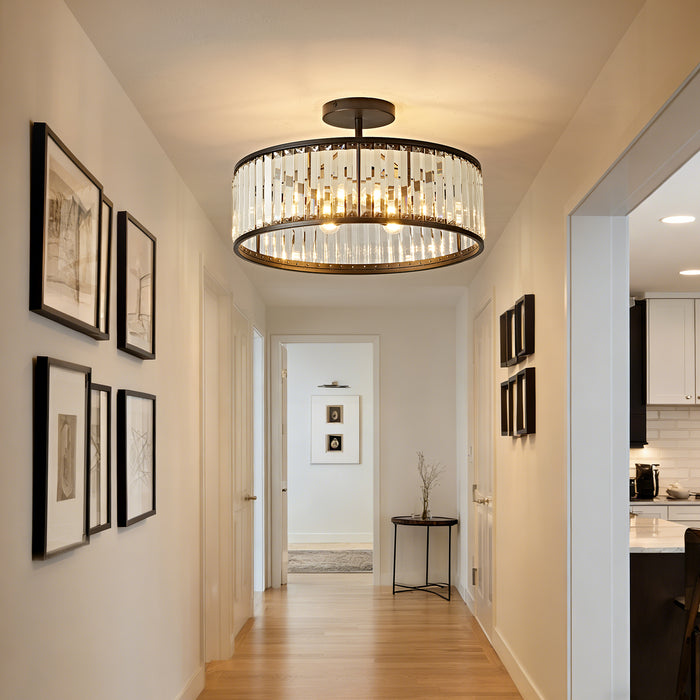 OKELI Modern Crystal Semi Flush Mount Ceiling Light Round Fixture for Bedroom, Hallway, Living Room