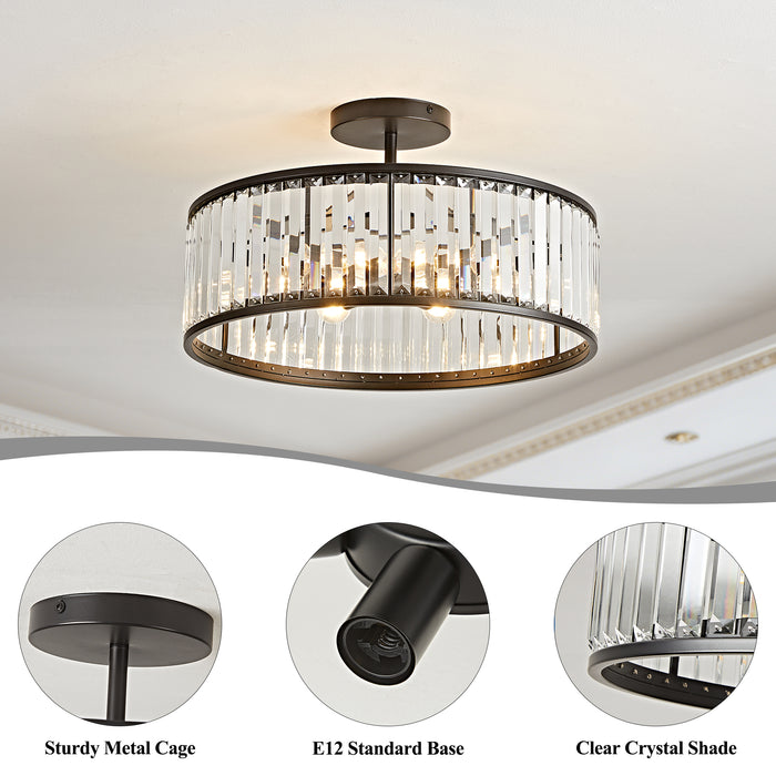 OKELI Modern Crystal Semi Flush Mount Ceiling Light Round Fixture for Bedroom, Hallway, Living Room