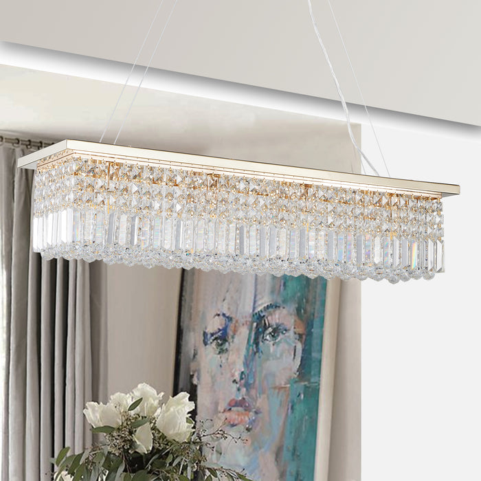Crystal Chandelier 8-Light White Rectangle Raindrop Contemporary Rectangular Fixture