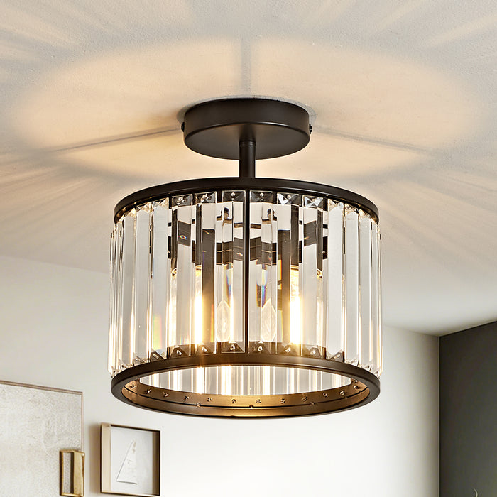 OKELI Modern Crystal Semi Flush Mount Ceiling Light Round Fixture for Bedroom, Hallway, Living Room