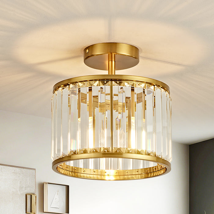 OKELI Modern Crystal Semi Flush Mount Ceiling Light Round Fixture for Bedroom, Hallway, Living Room