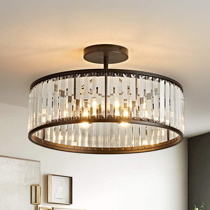 OKELI Modern Crystal Semi Flush Mount Ceiling Light Round Fixture for Bedroom, Hallway, Living Room