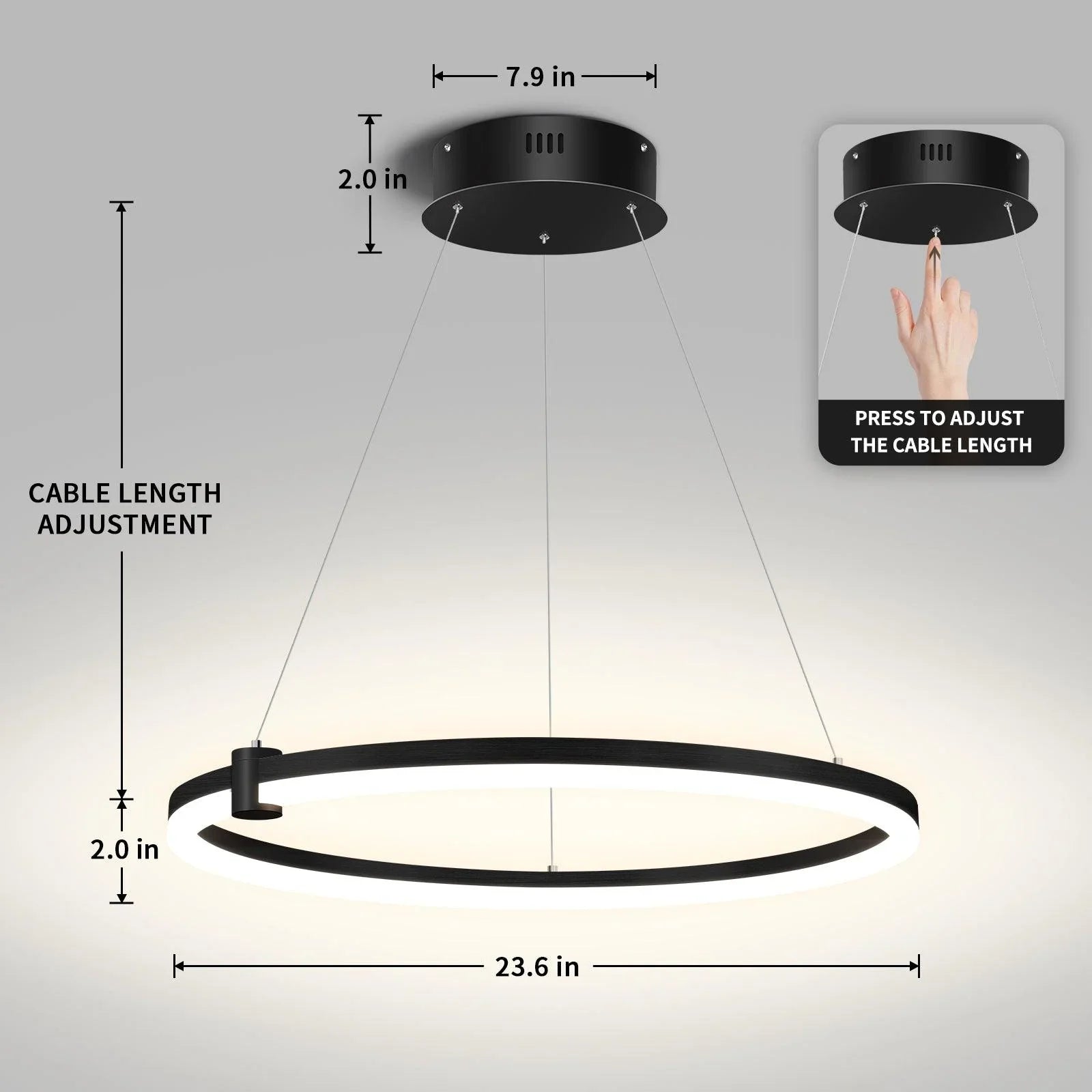 Modern LED Chandelier Circular Black 1-Ring Acrylic Adjustable - okeli lights