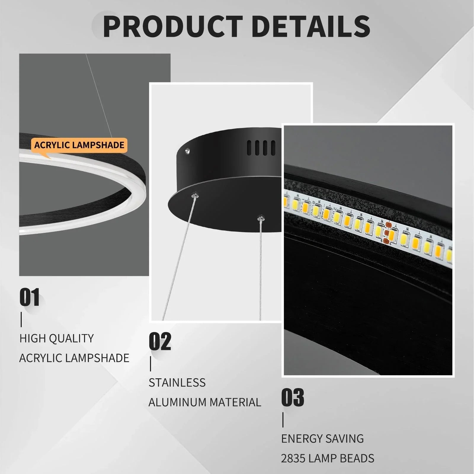 Modern LED Chandelier Circular Black 1-Ring Acrylic Adjustable - okeli lights