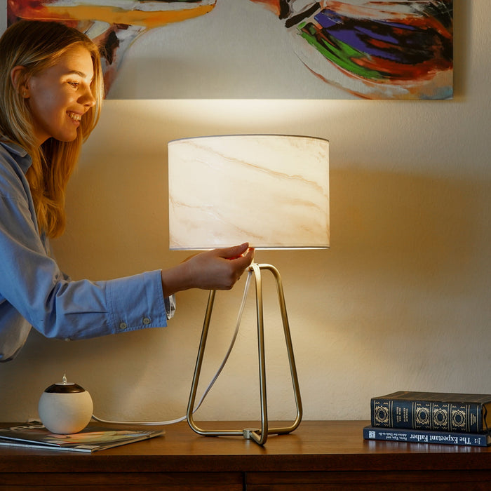 Table Lamp Marble Lampshade Bronze Metal Base Modern Stylish Classic Desk Lamp