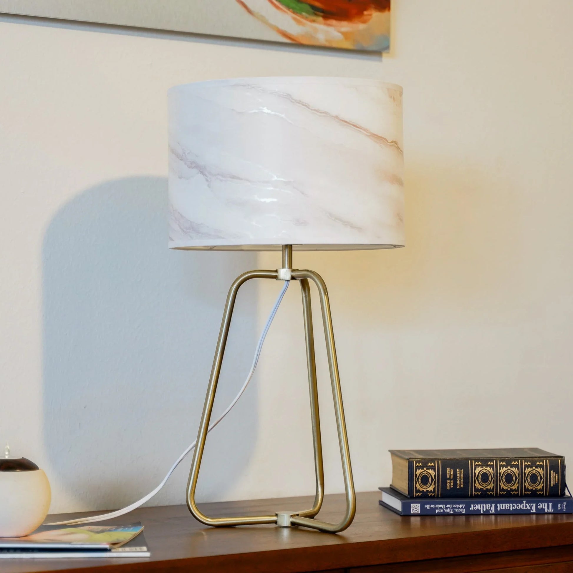 Table Lamp Marble Lampshade Bronze Metal Base Modern Stylish Classic Desk Lamp - okeli lights
