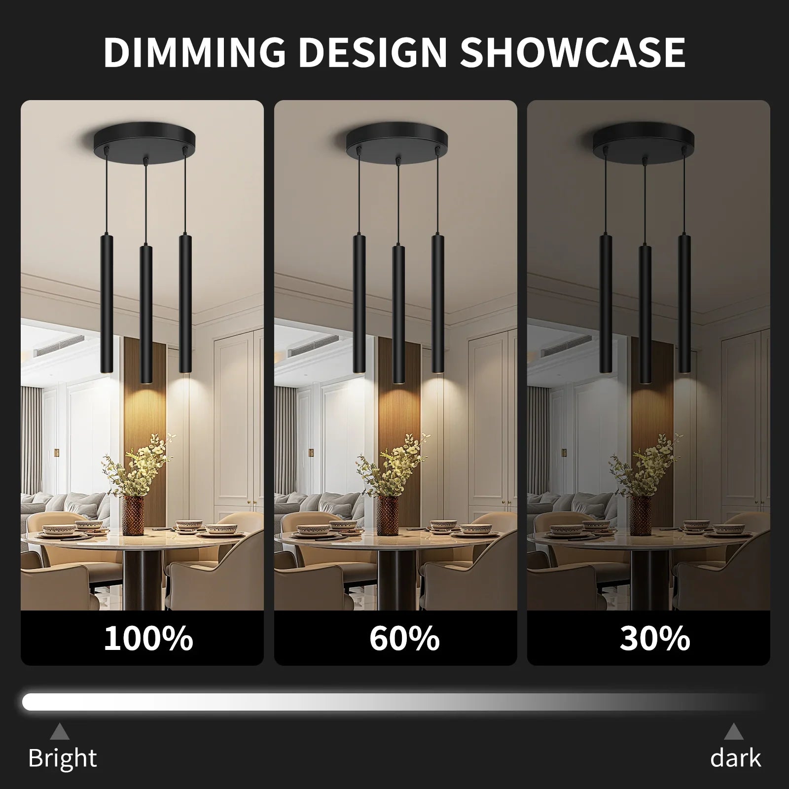 Dimmable LED Round 3-Light Pendant Light 30W 2300LM Modern Island Light Fixture - okeli lights