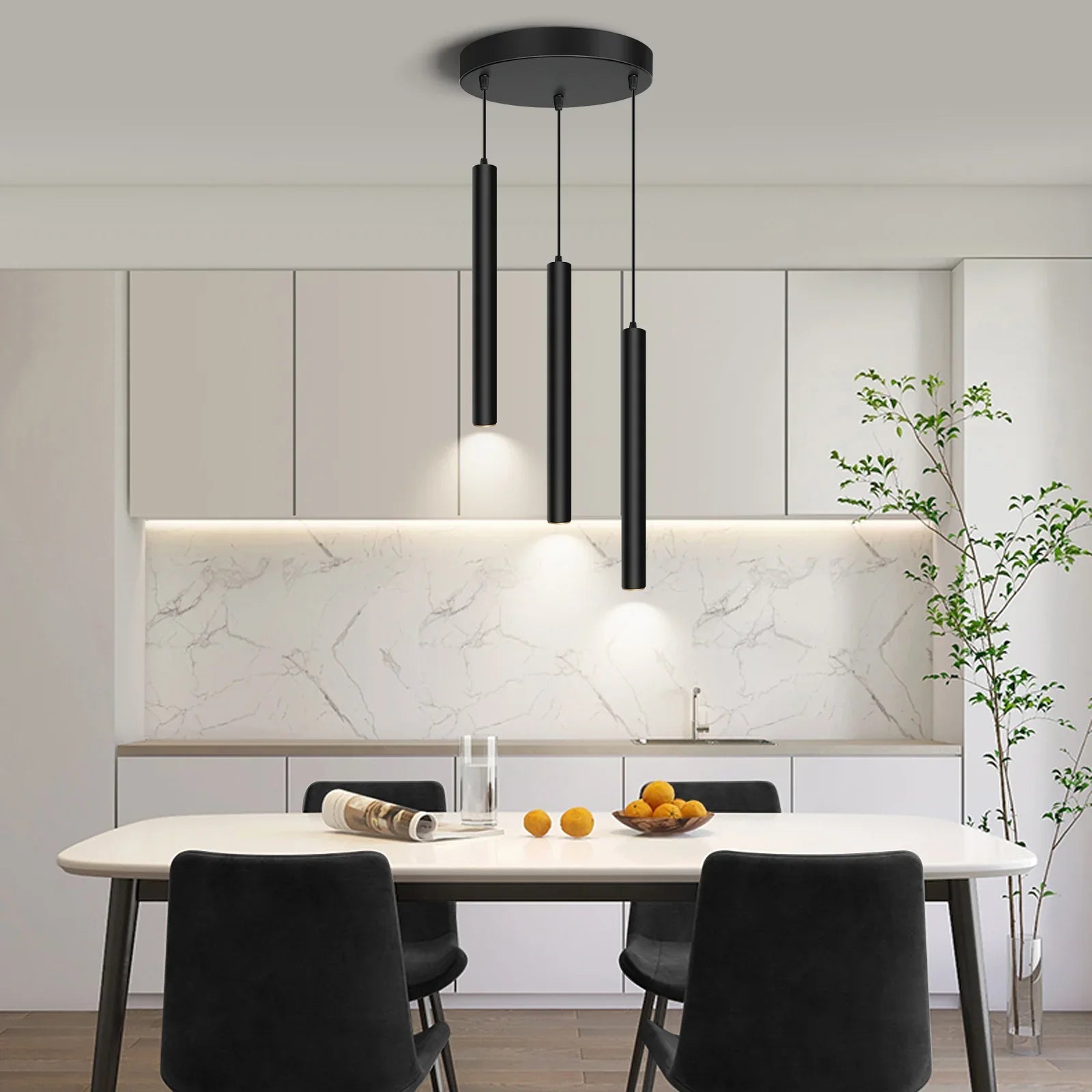Dimmable LED Round 3-Light Pendant Light 30W 2300LM Modern Island Light Fixture - okeli lights