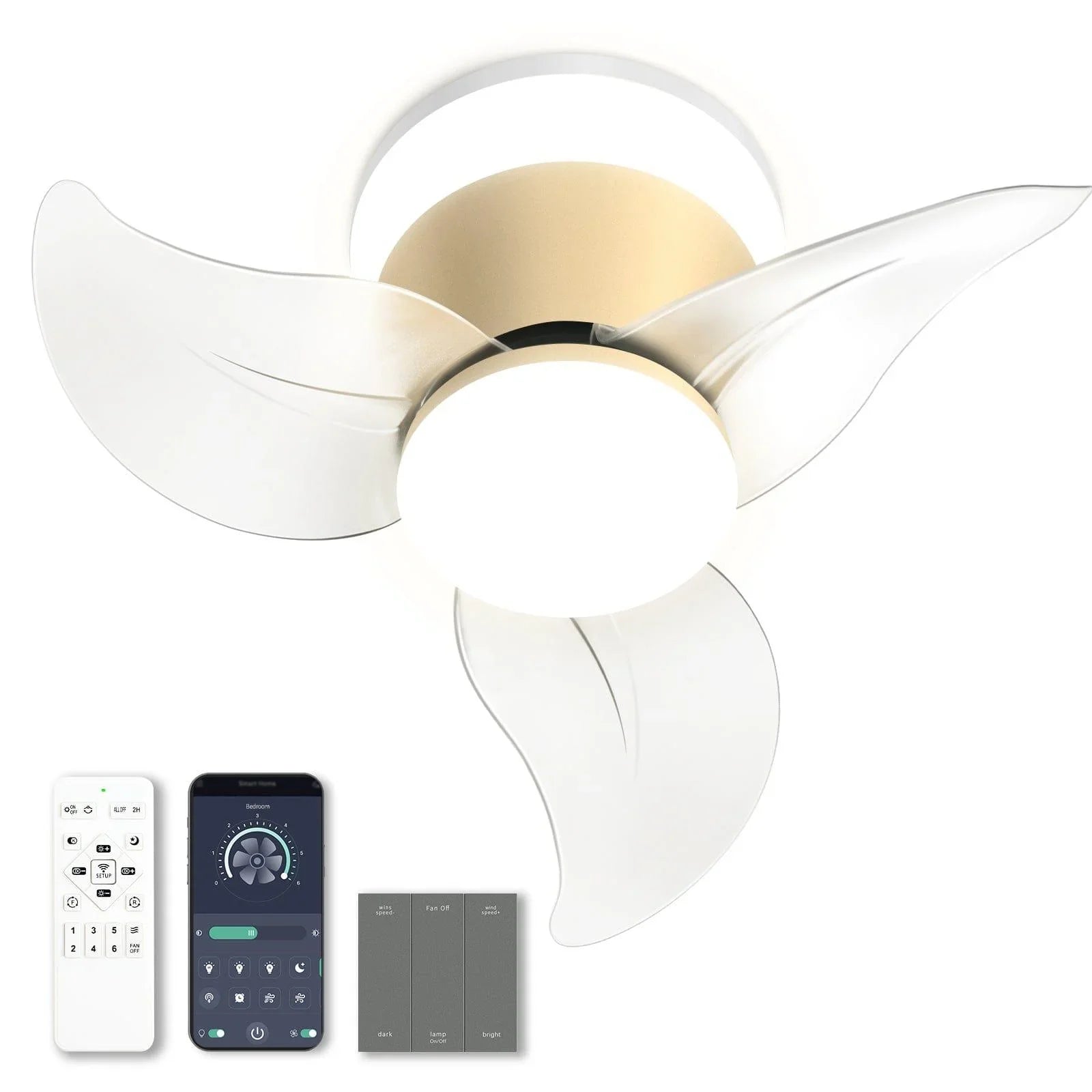 OKELI Modern Gold Ceiling Fan with Lights APP Control Adjustable Color - okeli lights