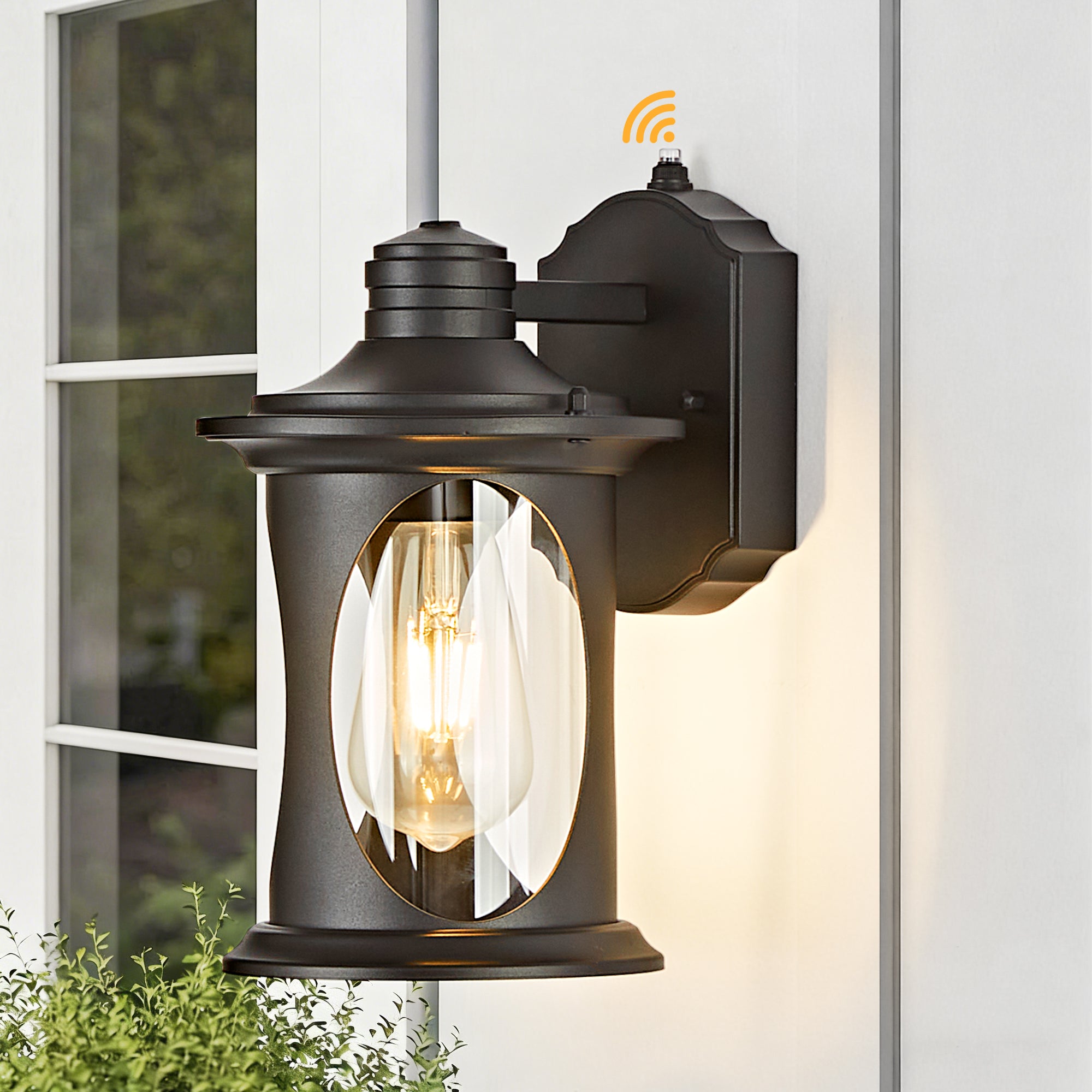 OKELI Dusk to Dawn Outdoor Wall Light – Waterproof, Rust-Resistant Porch & Garage Lantern, E26 Socket, Brown/Black