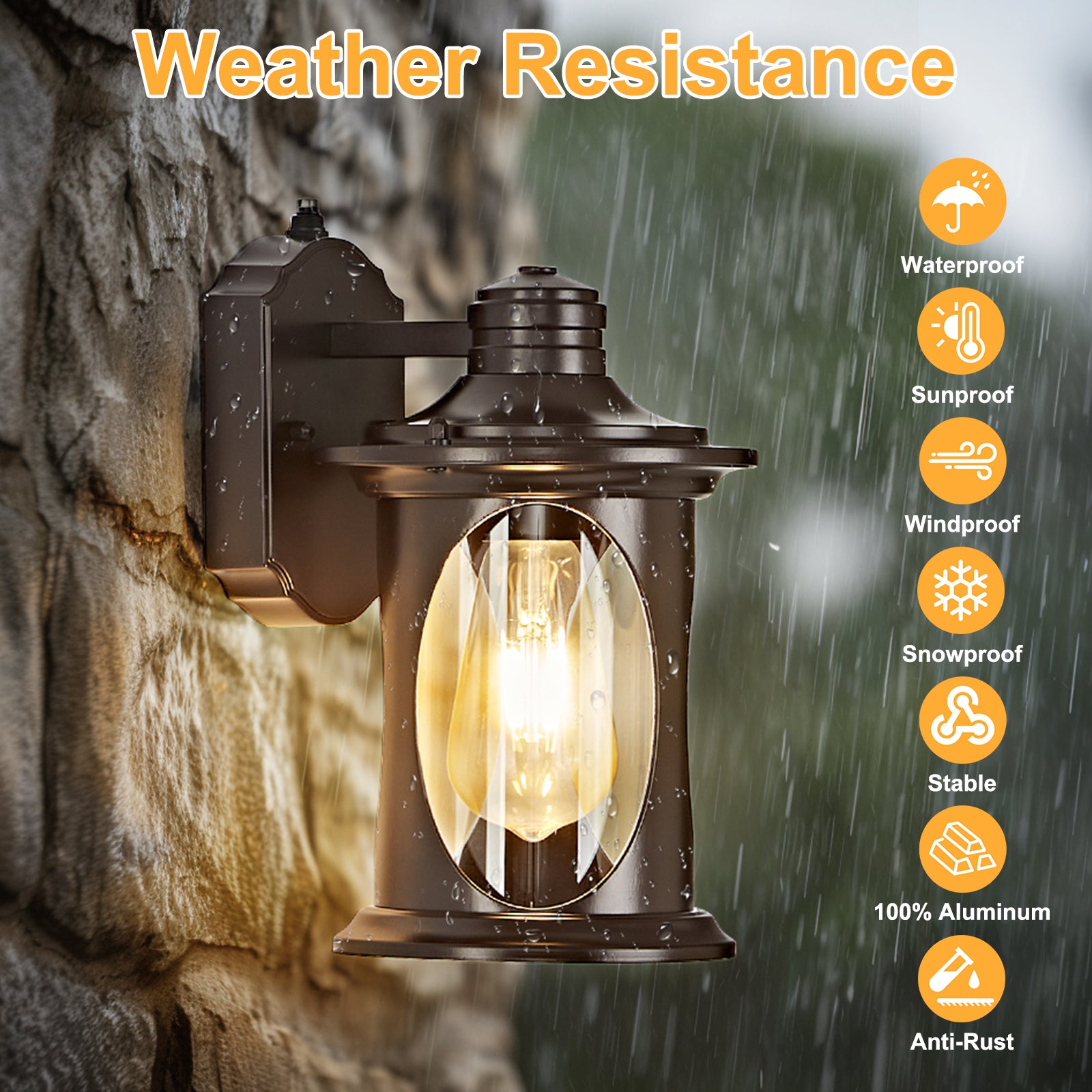 OKELI Dusk to Dawn Outdoor Wall Light – Waterproof, Rust-Resistant Porch & Garage Lantern, E26 Socket, Brown/Black