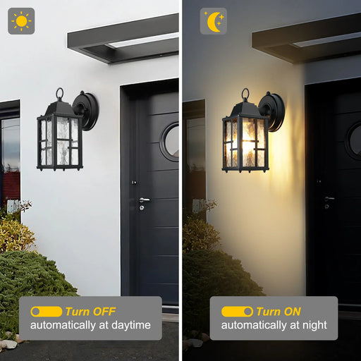 Dusk to Dawn Outdoor Wall Lights Exterior Waterproof Lantern with Water Ripple Glass Shade 2-pack - okeli lights