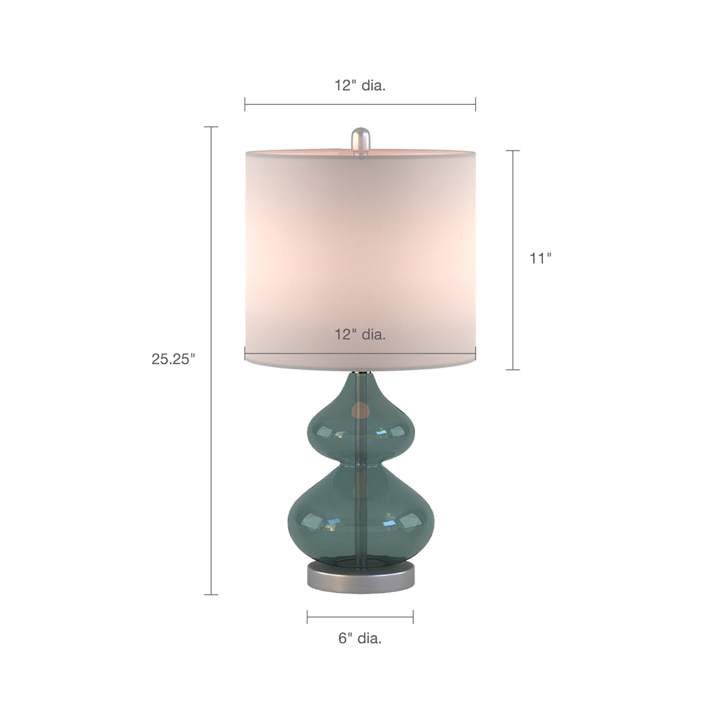 Ellipse Curved Glass Table Lamps 2Pack Blue and Gold Glass with White Drum Shade for Bedroom & Living Room