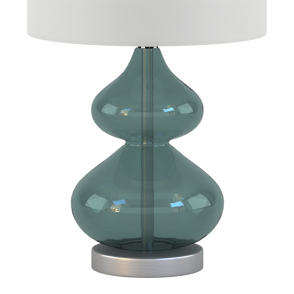 Ellipse Curved Glass Table Lamps 2Pack Blue and Gold Glass with White Drum Shade for Bedroom & Living Room