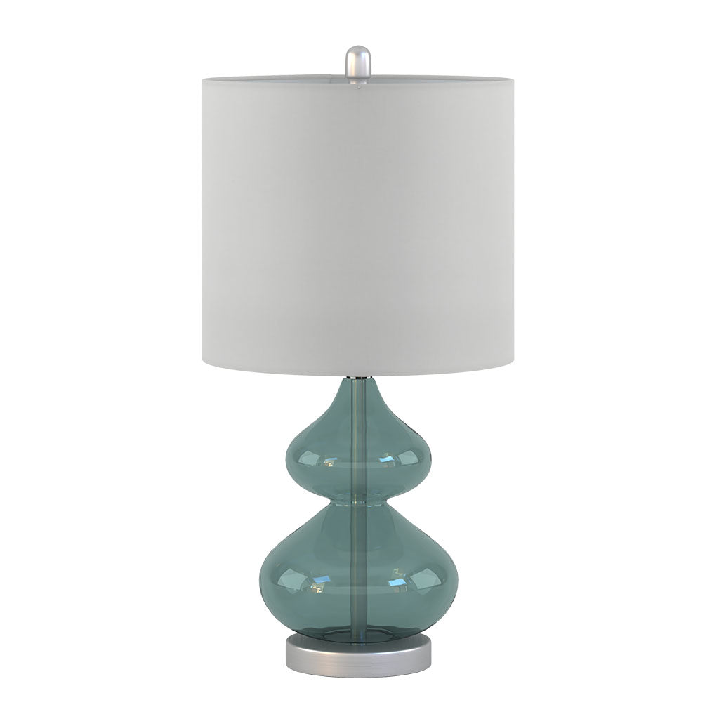 Ellipse Curved Glass Table Lamps 2Pack Blue and Gold Glass with White Drum Shade for Bedroom & Living Room