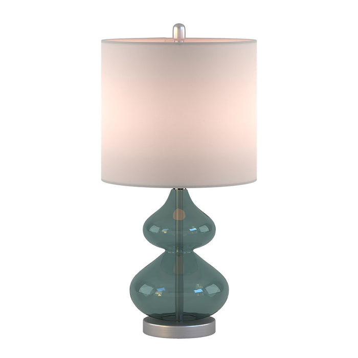 Ellipse Curved Glass Table Lamps 2Pack Blue and Gold Glass with White Drum Shade for Bedroom & Living Room