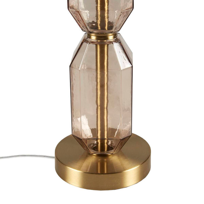 Faceted Glass Table Lamp with White Fabric Shade Modern Brown & Green Accent Lamp with Gold Base