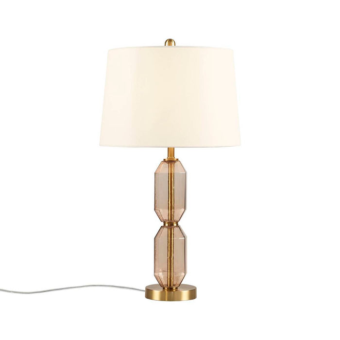 Faceted Glass Table Lamp with White Fabric Shade Modern Brown & Green Accent Lamp with Gold Base