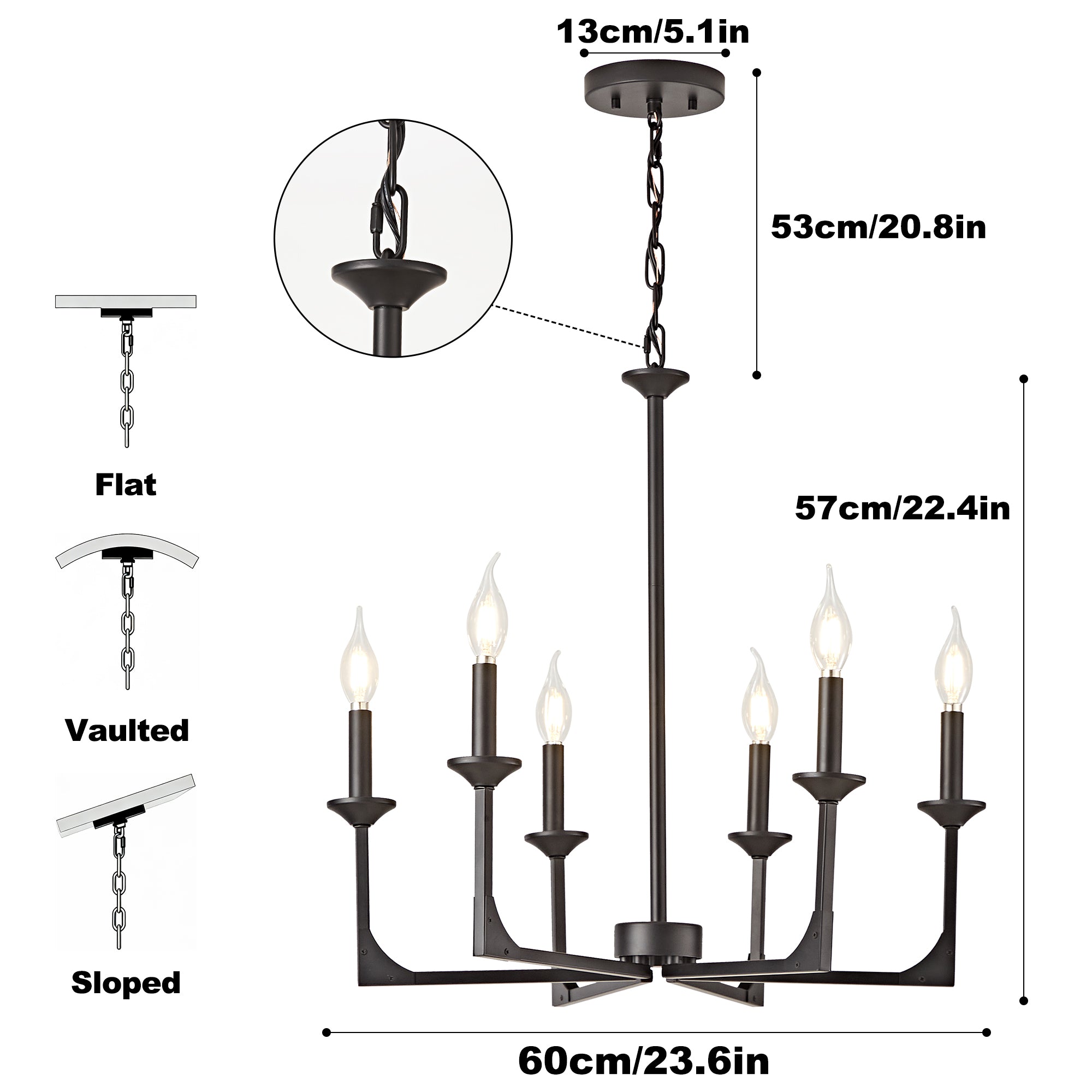 OKELI Farmhouse 6-Light Candle Chandelier for Dining Room Light Fixture with Adjustable Chain Hanging Lighting