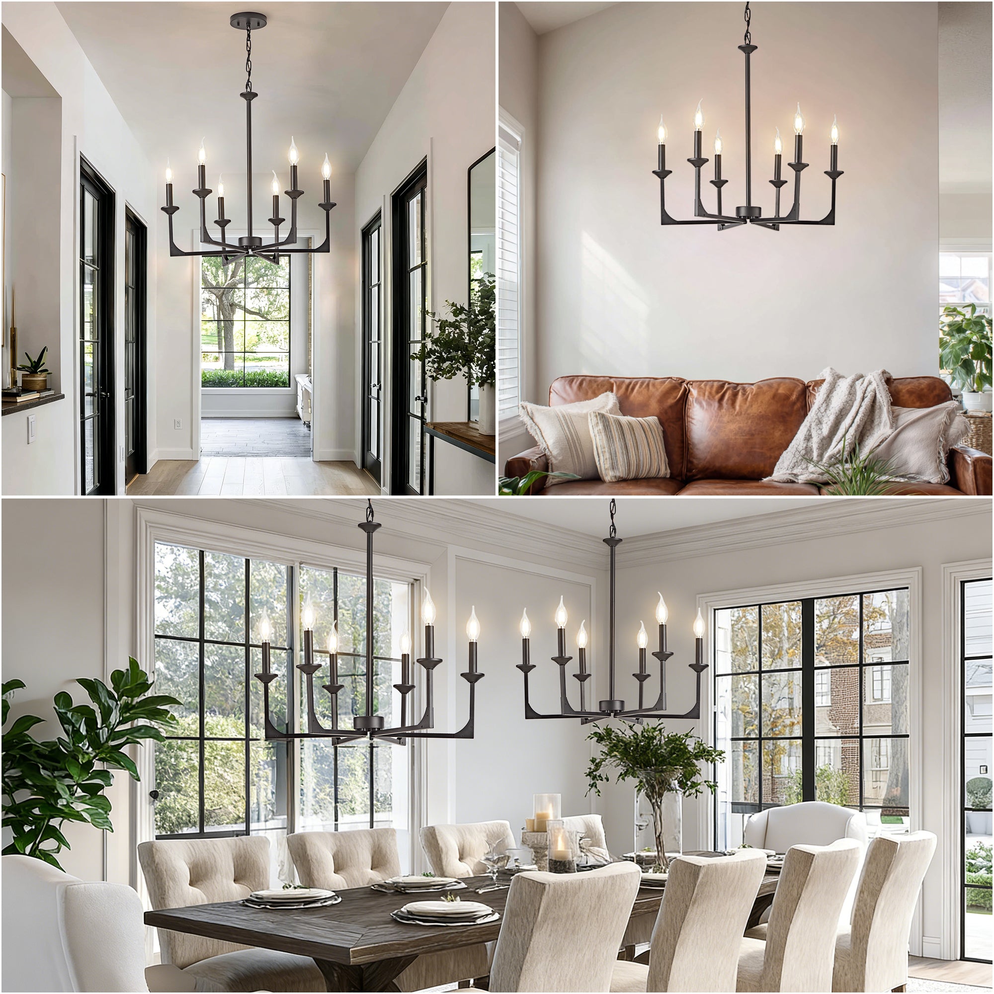 OKELI Farmhouse 6-Light Candle Chandelier for Dining Room Light Fixture with Adjustable Chain Hanging Lighting