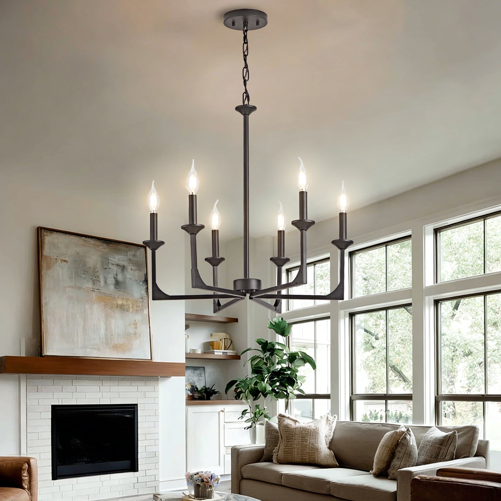 OKELI Farmhouse 6-Light Candle Chandelier for Dining Room Light Fixture with Adjustable Chain Hanging Lighting
