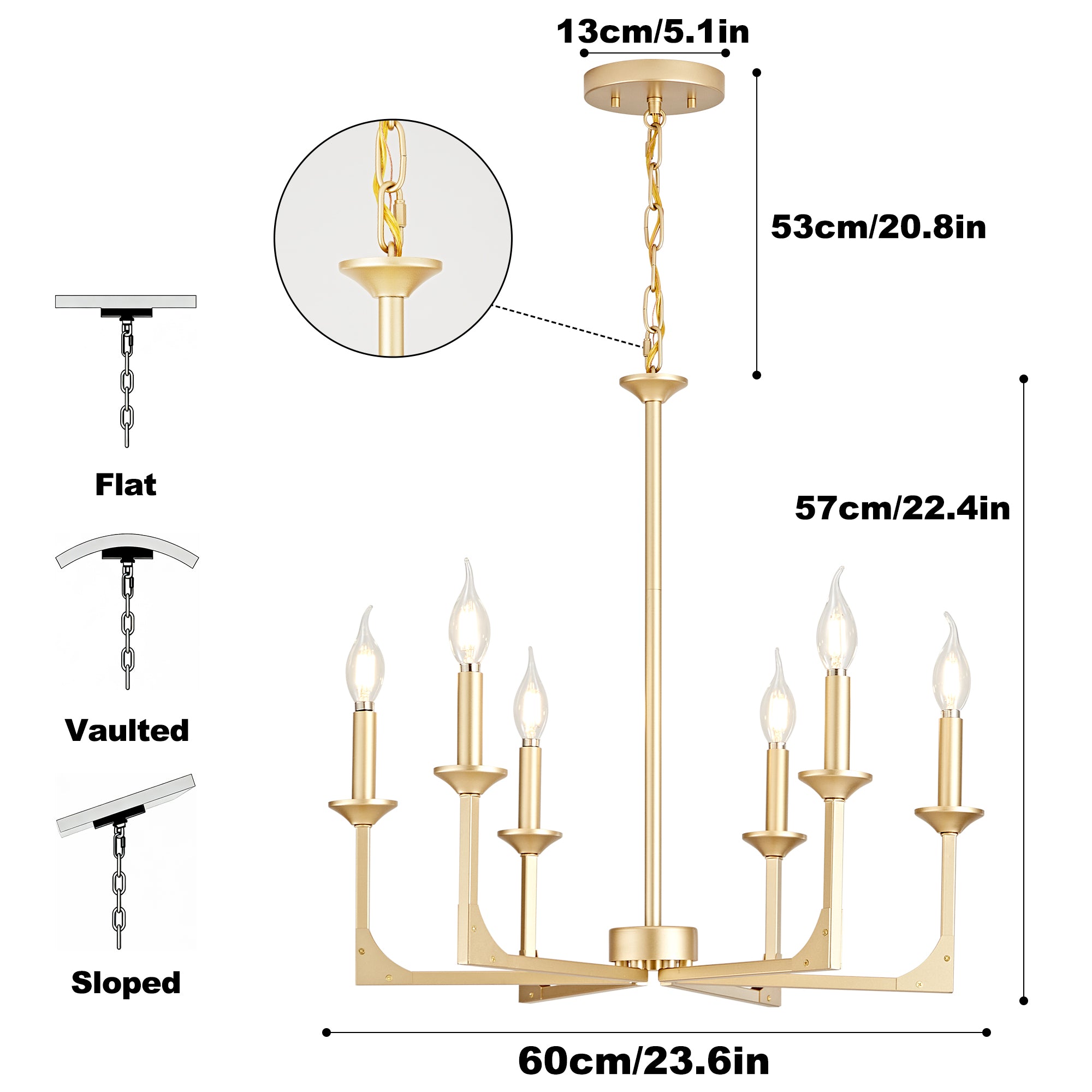 OKELI Farmhouse 6-Light Candle Chandelier for Dining Room Light Fixture with Adjustable Chain Hanging Lighting