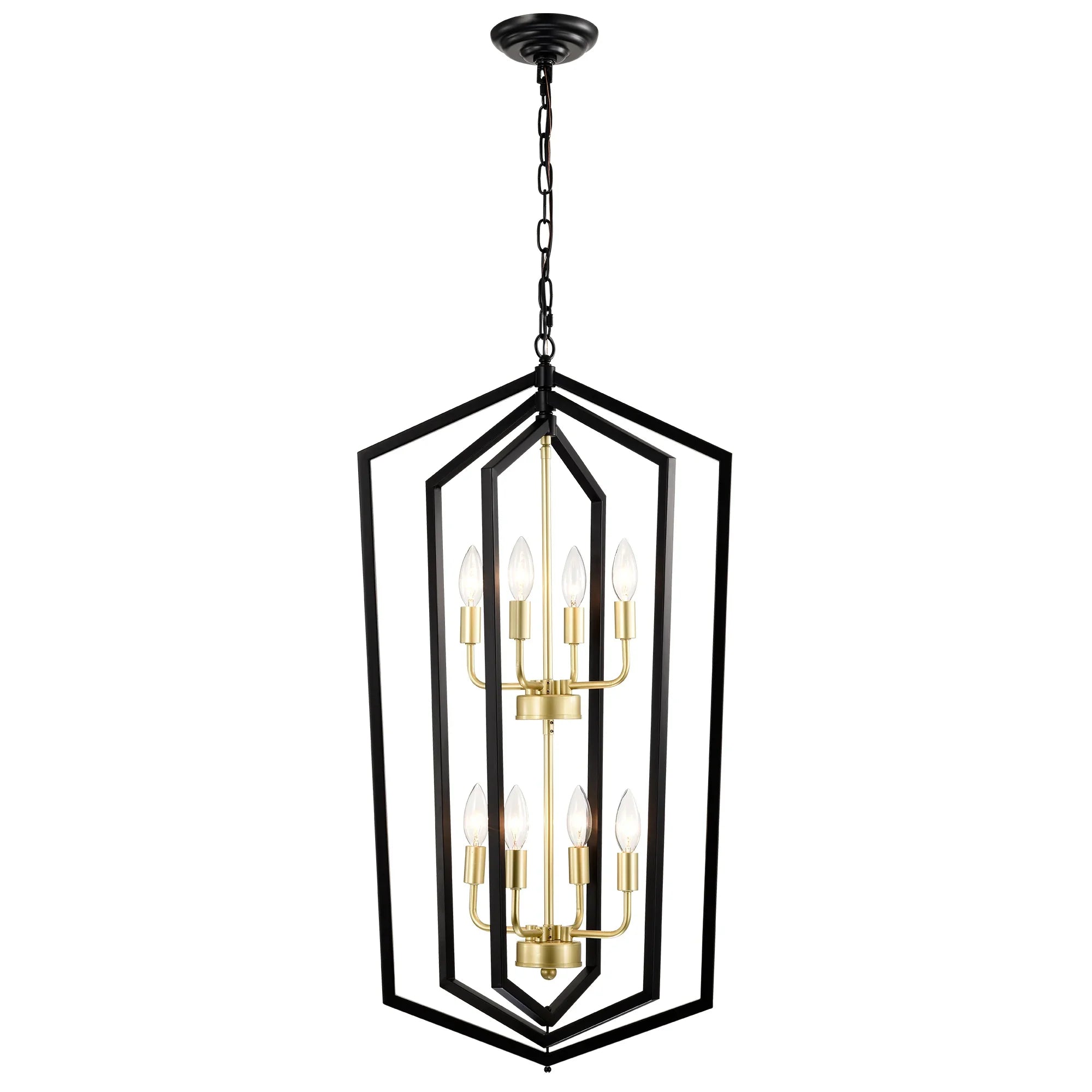 8-Light Lantern Tired Farmhouse Ceiling Hanging Light Black Chandelier Metal Pendant Light Fixtures - okeli lights