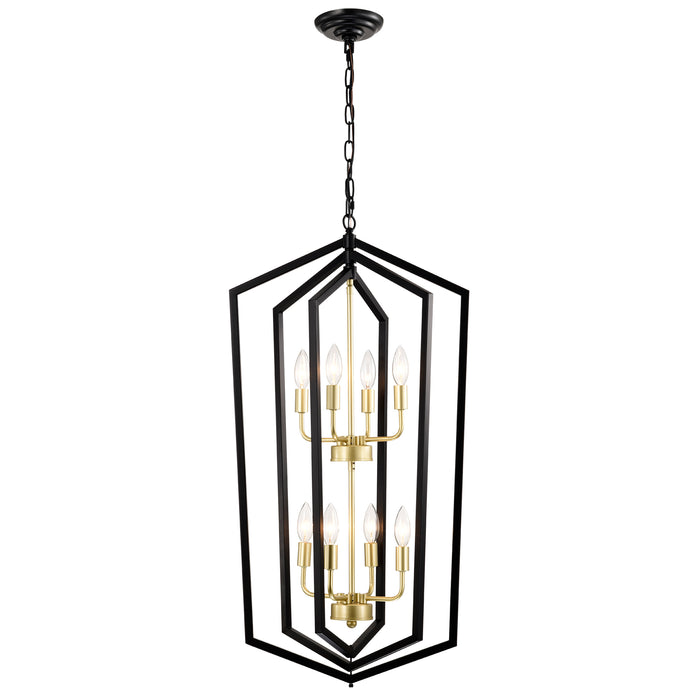 8-Light Lantern Tired Farmhouse Ceiling Hanging Light Black Chandelier Metal Pendant Light Fixtures - okeli lights