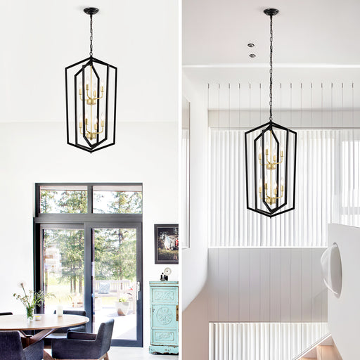 8-Light Lantern Tired Farmhouse Ceiling Hanging Light Black Chandelier Metal Pendant Light Fixtures - okeli lights