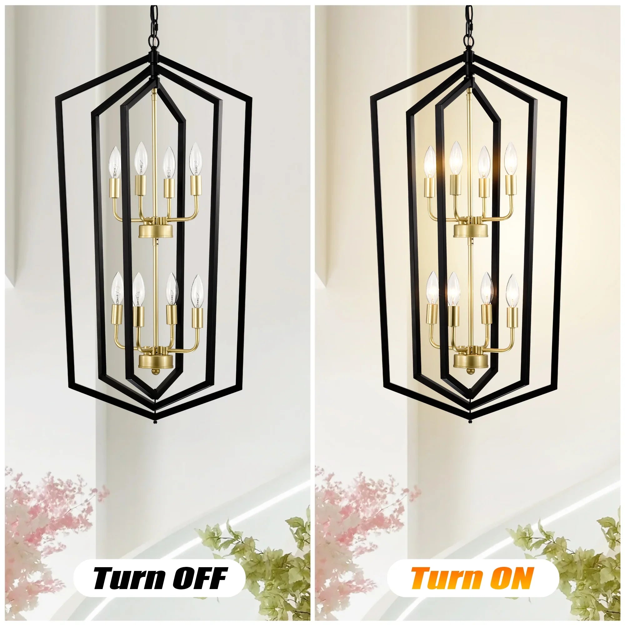 8-Light Lantern Tired Farmhouse Ceiling Hanging Light Black Chandelier Metal Pendant Light Fixtures - okeli lights