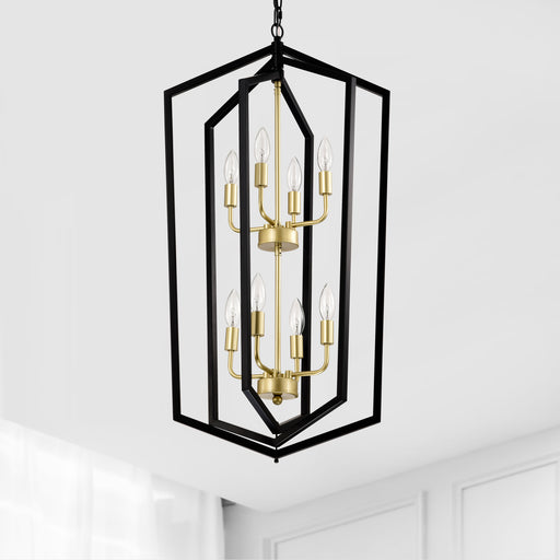 8-Light Lantern Tired Farmhouse Ceiling Hanging Light Black Chandelier Metal Pendant Light Fixtures - okeli lights
