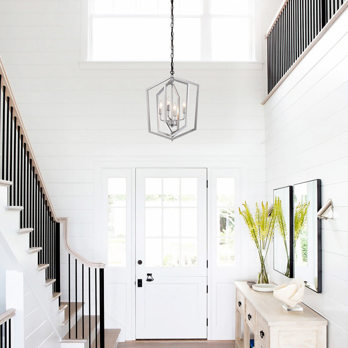 4-Light Farmhouse Chandeliers Matte Black and Sliver Matte Black Vintage Cage Light Fixture Adjustable Height Chandeliers - okeli lights
