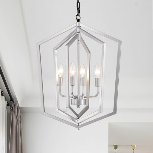 4-Light Farmhouse Chandeliers Matte Black and Sliver Matte Black Vintage Cage Light Fixture Adjustable Height Chandeliers - okeli lights