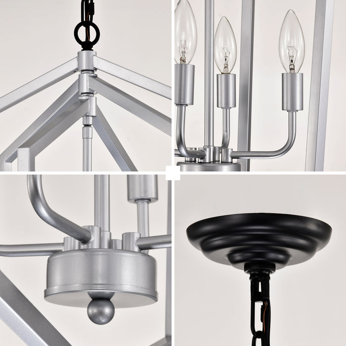 4-Light Farmhouse Chandeliers Matte Black and Sliver Matte Black Vintage Cage Light Fixture Adjustable Height Chandeliers - okeli lights