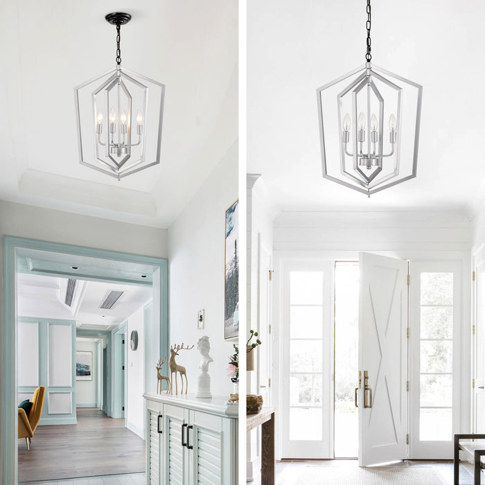 4-Light Farmhouse Chandeliers Matte Black and Sliver Matte Black Vintage Cage Light Fixture Adjustable Height Chandeliers - okeli lights