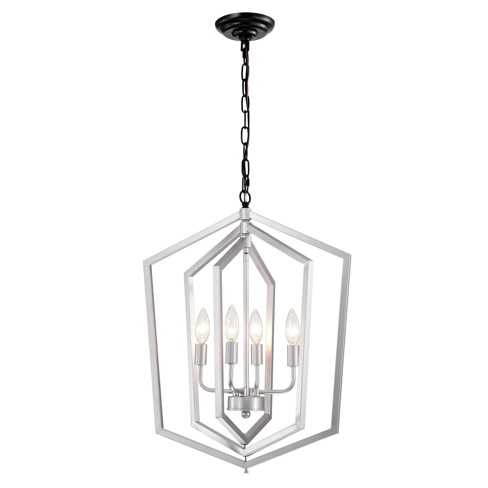 4-Light Farmhouse Chandeliers Matte Black and Sliver Matte Black Vintage Cage Light Fixture Adjustable Height Chandeliers - okeli lights