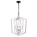 4-Light Farmhouse Chandeliers Matte Black and Sliver Matte Black Vintage Cage Light Fixture Adjustable Height Chandeliers - okeli lights