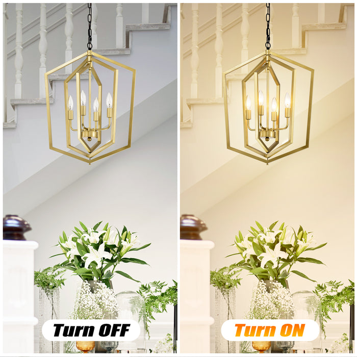 4-Light Farmhouse Kitchen Chandeliers Vintage Cage Light Fixture Adjustable Height Chandeliers GOLD MATTE BLACK - okeli lights