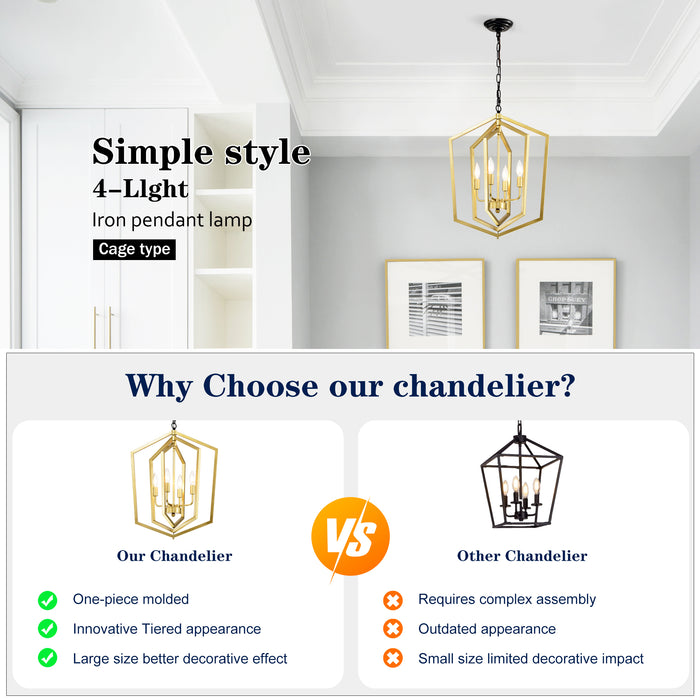 4-Light Farmhouse Kitchen Chandeliers Vintage Cage Light Fixture Adjustable Height Chandeliers GOLD MATTE BLACK - okeli lights