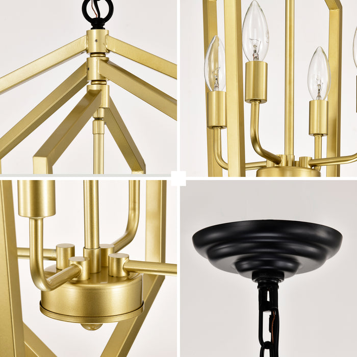 4-Light Farmhouse Kitchen Chandeliers Vintage Cage Light Fixture Adjustable Height Chandeliers GOLD MATTE BLACK - okeli lights