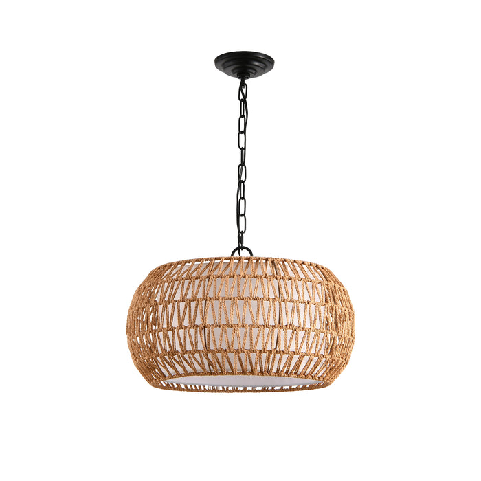 Farmhouse Pendant Light with Adjustable Height, Boho Woven Jute Rope Hanging Ceiling Light Fixture
