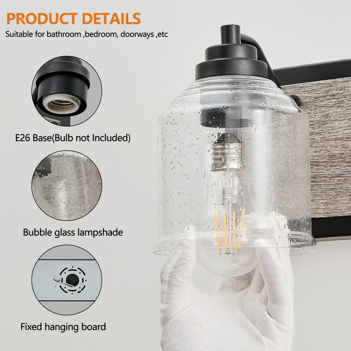 Farmhouse Vanity Light Fixture Bathroom Wall Sconce 3-4-5-6light with Clear Seeded Glass Shades - okeli lights