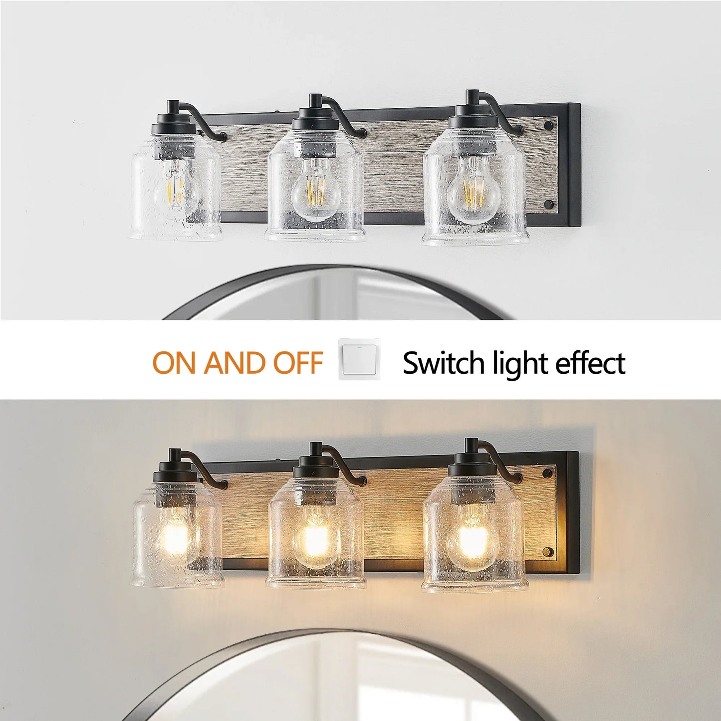 Farmhouse Vanity Light Fixture Bathroom Wall Sconce 3-4-5-6light with Clear Seeded Glass Shades - okeli lights