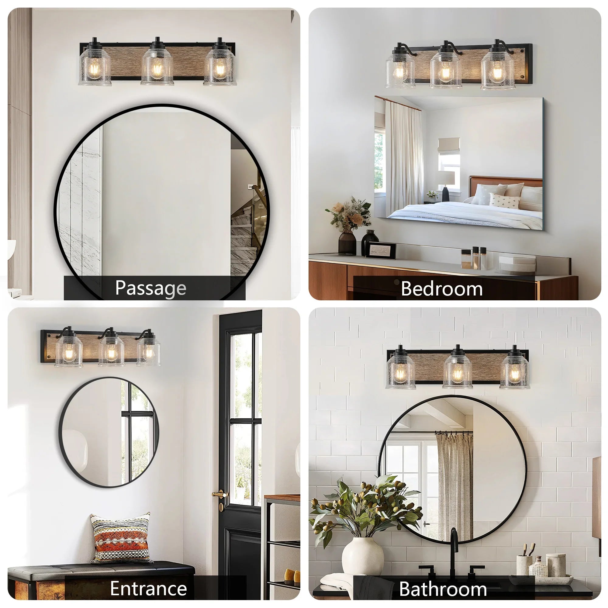 Farmhouse Vanity Light Fixture Bathroom Wall Sconce 3-4-5-6light with Clear Seeded Glass Shades - okeli lights