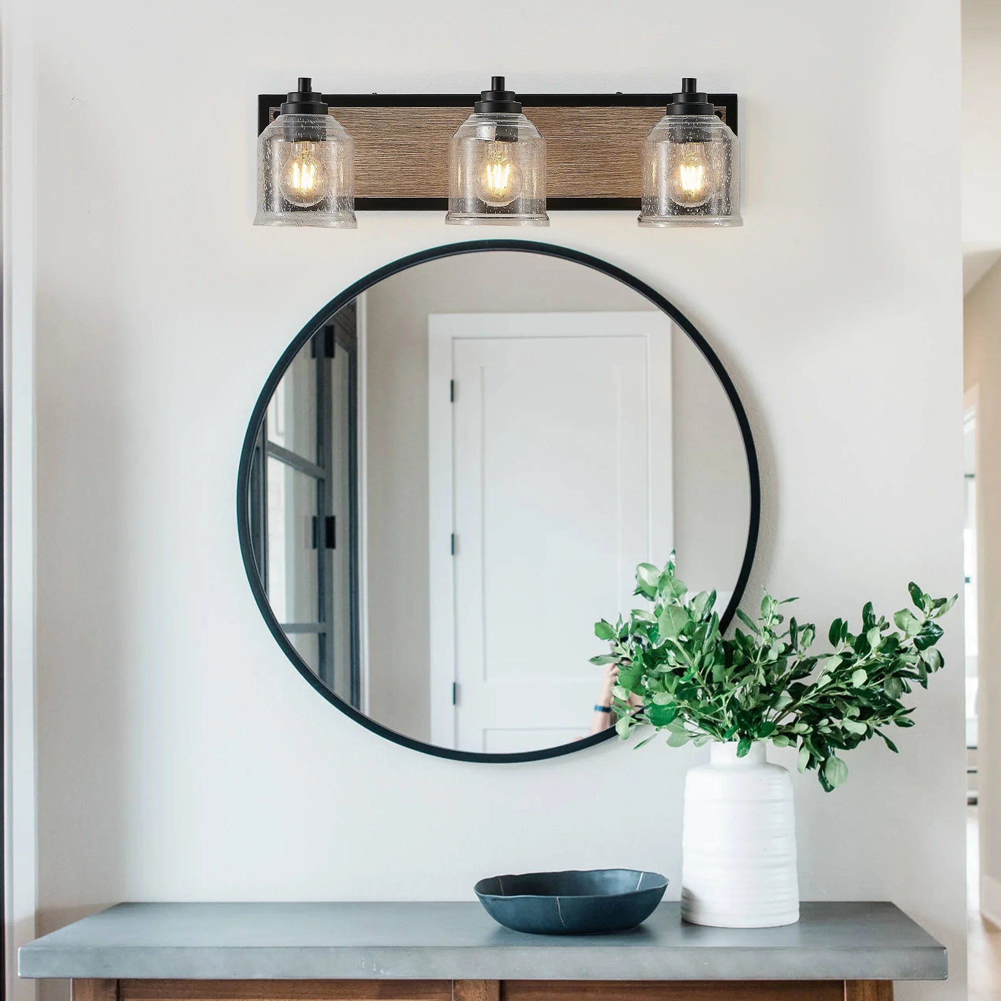 Farmhouse Vanity Light Fixture Bathroom Wall Sconce 3-4-5-6light with Clear Seeded Glass Shades - okeli lights