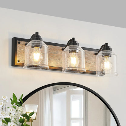 Farmhouse Vanity Light Fixture Bathroom Wall Sconce 3-4-5-6light with Clear Seeded Glass Shades - okeli lights